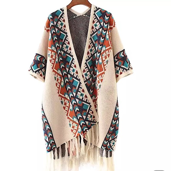 Sweaters - Fall Tribal Cape Poncho Sweater New Shawl